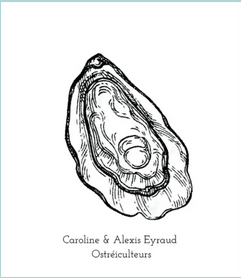 L'image montre une illustration d'une huître avec la mention Caroline & Alexis Eyraud Ostréiculteurs en dessous.